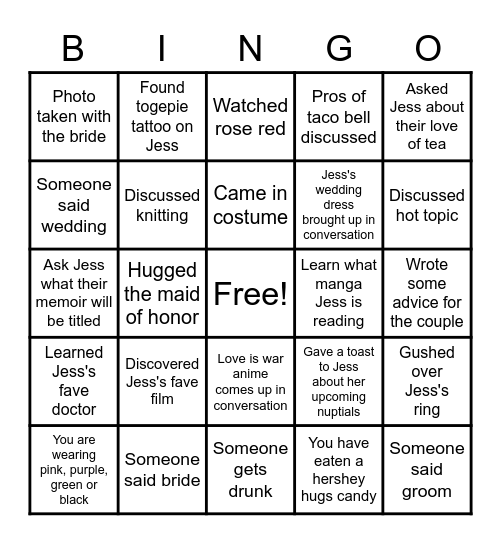 Pastel Goth Bride Bingo Card