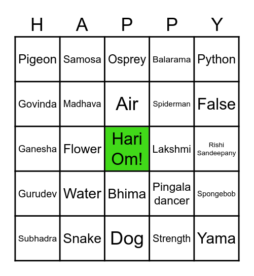 Krishna Mela Bingo Card