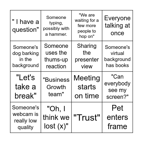 Growth Team Offsite Bingo Card