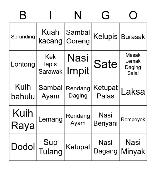 Raya Bingo Card