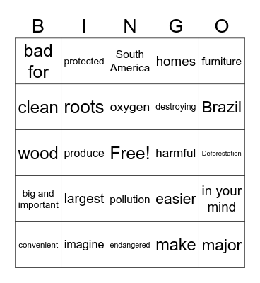 Unit 4: Save the Trees Bingo Card