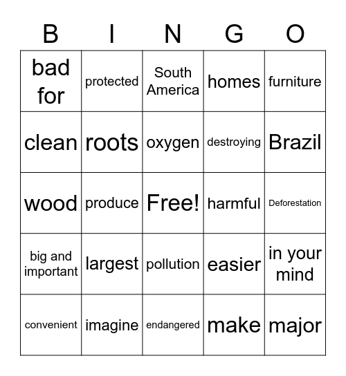 Unit 4: Save the Trees Bingo Card