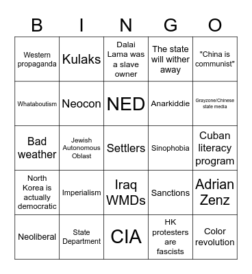Tankie bingo Card