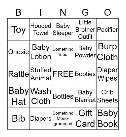 Cash's Baby Bingo Card