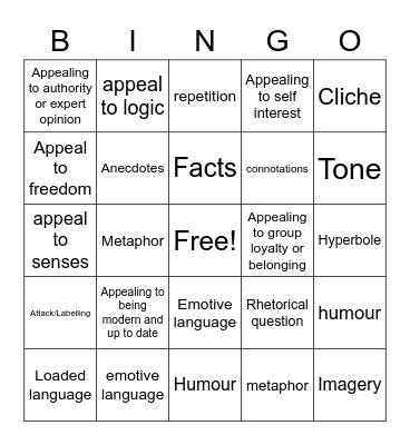 Persuasive Techniques Bingo Card