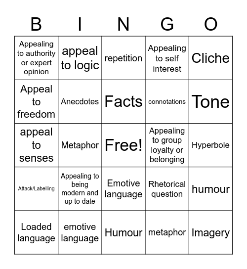 Persuasive Techniques Bingo Card