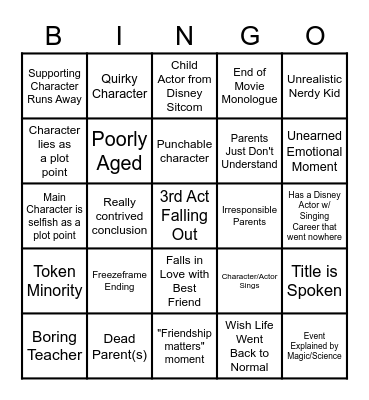 Disney Channel Original Movie BINGO Card