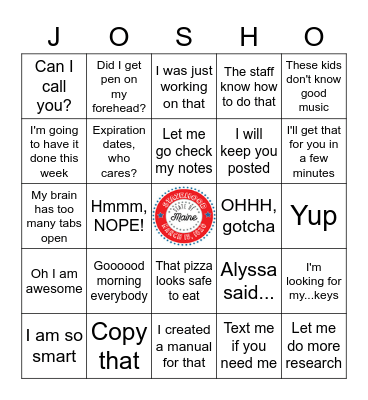 Farewell Bingo Card