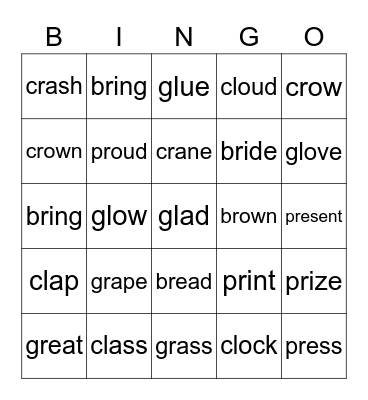 Phonics Words Bingo Card