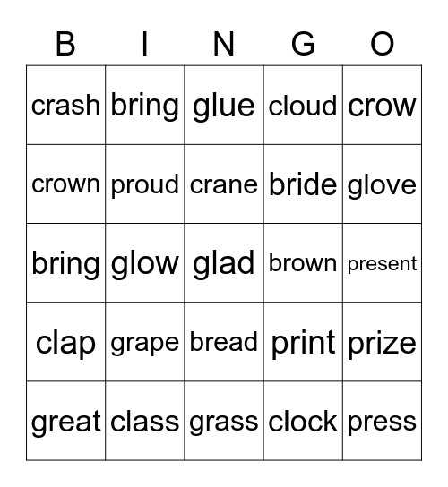 Phonics Words Bingo Card