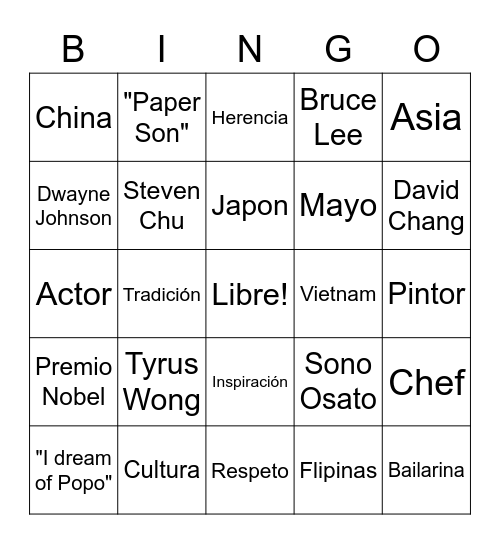 Asian American Pacific Islander Heritage Month Bingo Card