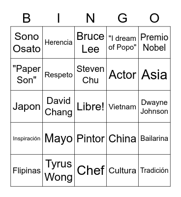 Asian American Pacific Islander Heritage Month Bingo Card