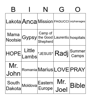 For Gods Children International Bingo Card