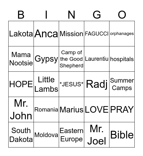 For Gods Children International Bingo Card