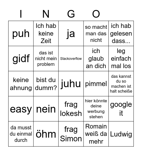 Ingo Info Bingo Card