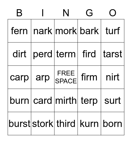 "R' Contolled Bingo Card