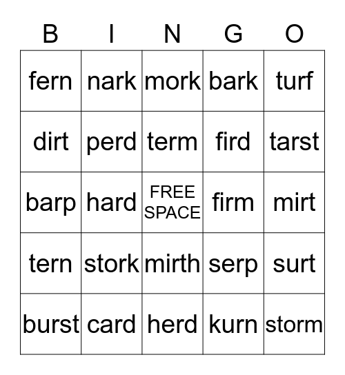 "R" CONTROLLED Bingo Card