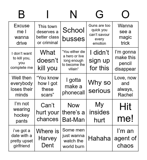 Dark Knight Bingo Card