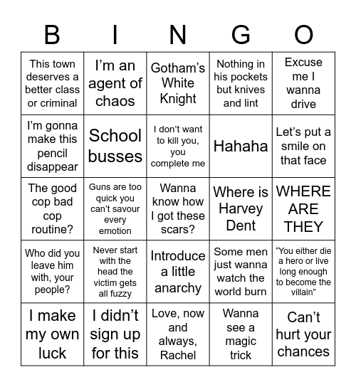 Dark Knight Bingo Card