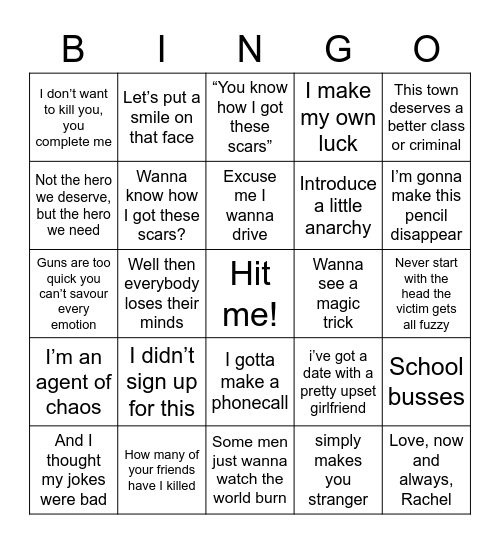 Dark Knight Bingo Card