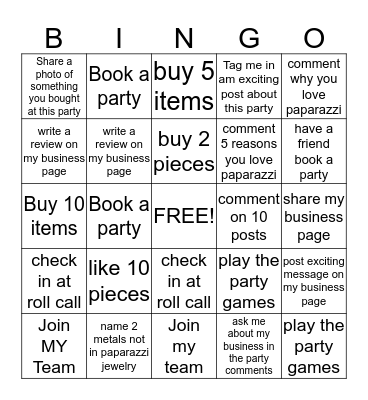My Paparazzi Blingo Bingo Card