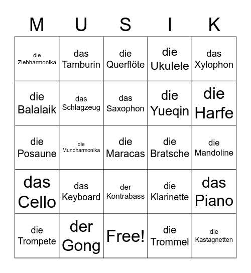 Musik Bingo Card