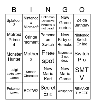 E3 2021 Bingo Card