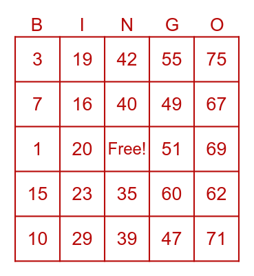 BINGO CARD Bingo Card