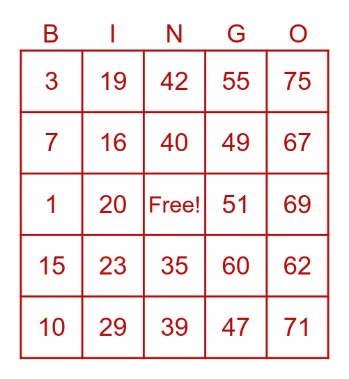 BINGO CARD Bingo Card
