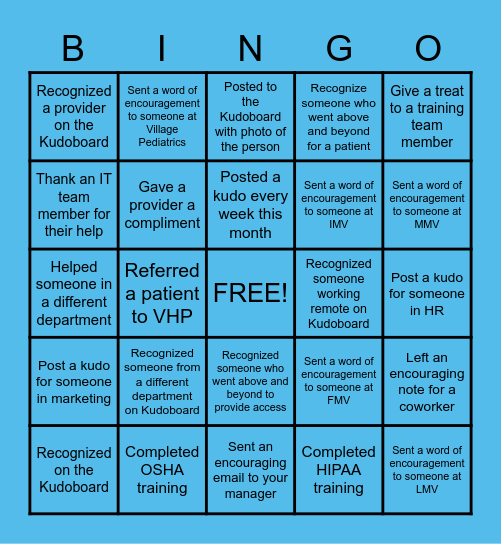 Making a Difference Bingo Card