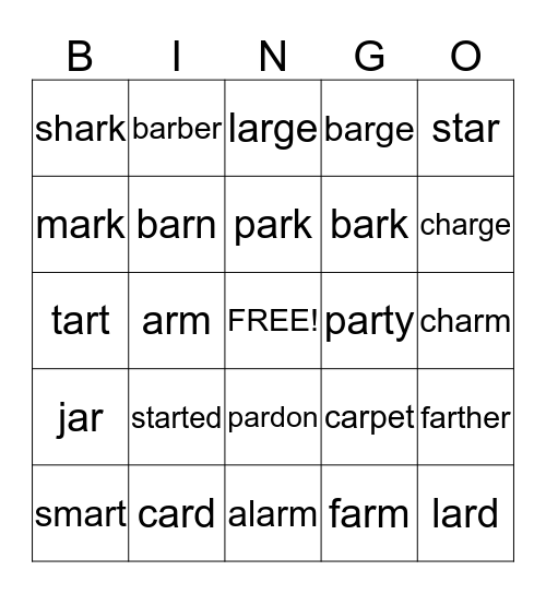 -ar words Bingo Card