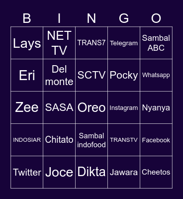 Punya Dikta Ganteng Bingo Card