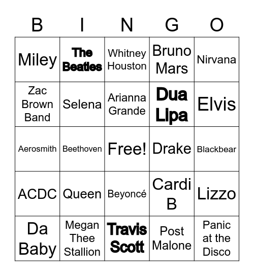 Musicians/Bands Bingo Card