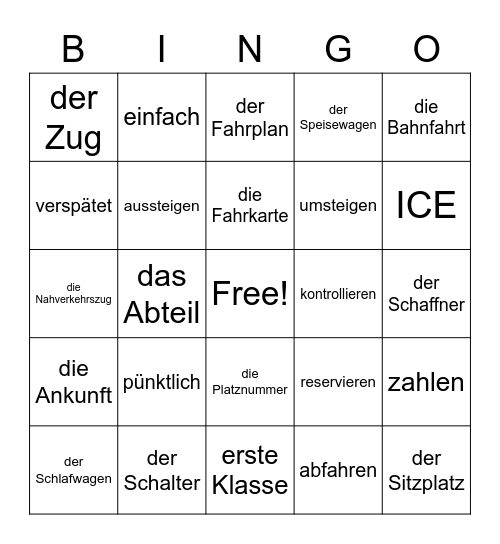 Am Bahnhof Bingo Card