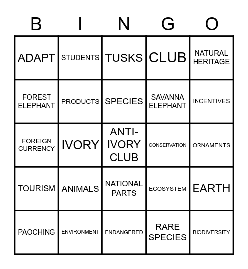ANTI-IVORY CLUB COMPETITION Bingo Card