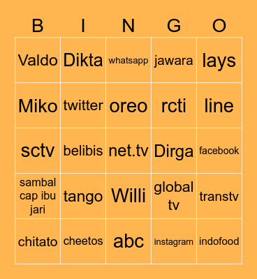 Valdo's Bingo Card