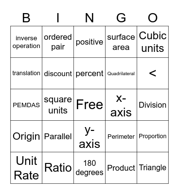 Math Vocab 2 Bingo Card