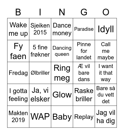 Musikk bingo Card