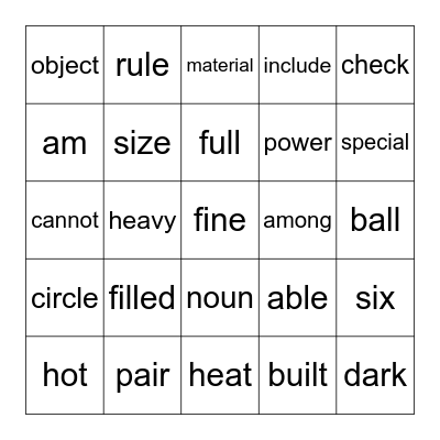 Fry Word Bingo 5.4 Bingo Card