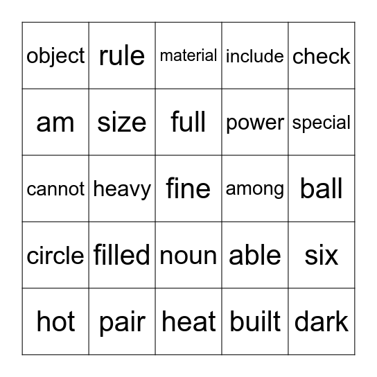 Fry Word Bingo 5.4 Bingo Card