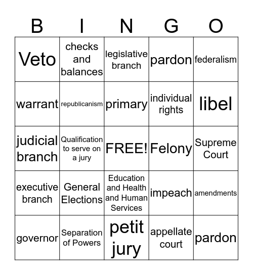 Texas Gov't Bingo Card