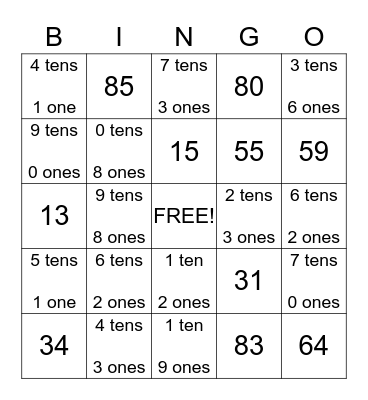 Place Value Bingo Card