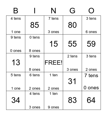 Place Value Bingo Card