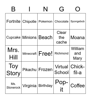 Superstar Bingo Card