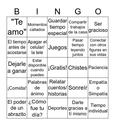 Tiempo de Calidad con los Niños Bingo Card