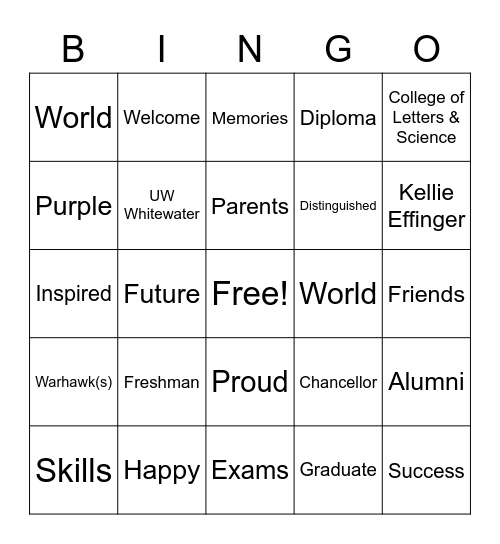 Graduation Bingo Card