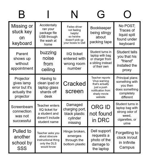 INTEL Bingo Card