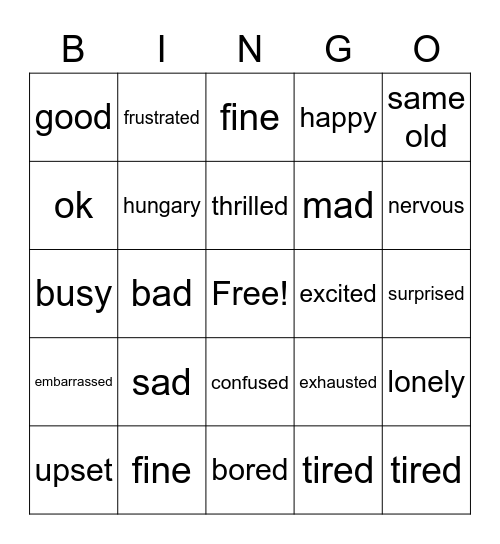 ASL Emotion Bingo Card
