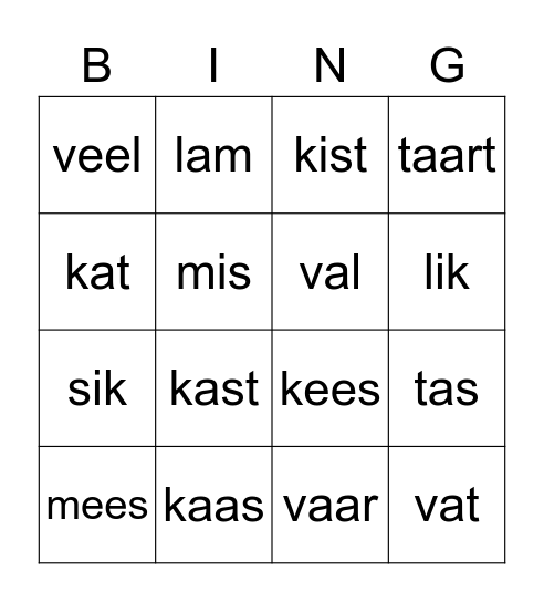 Bingo tem kaas Bingo Card