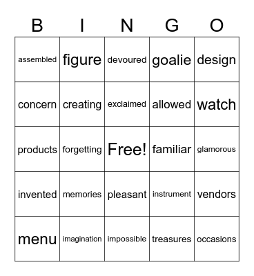 Unit 6 Vocabulary Bingo Card